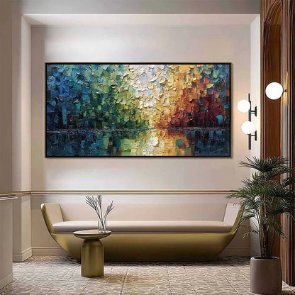 AURORA'S REFLECTION: Heavily Textured Abstract Impasto Landscape Painting | impasto closeup, raised brushwork detail