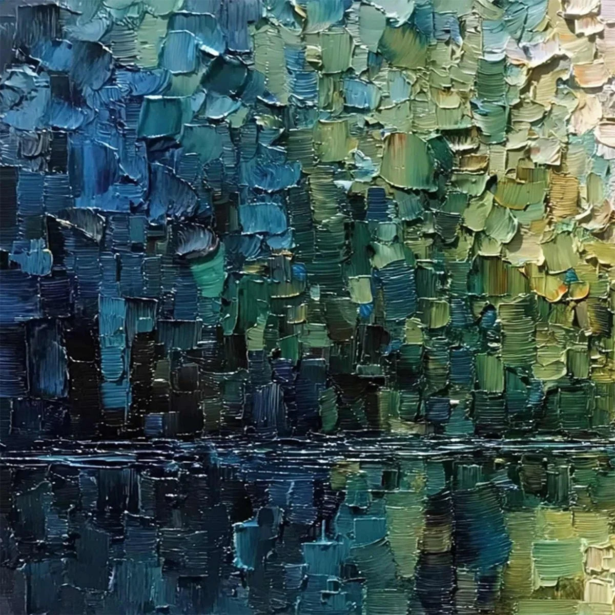 AURORA'S REFLECTION: Heavily Textured Abstract Impasto Landscape Painting | rectangular format, hand-painted canvas edge