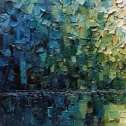 AURORA'S REFLECTION: Heavily Textured Abstract Impasto Landscape Painting | rectangular format, hand-painted canvas edge