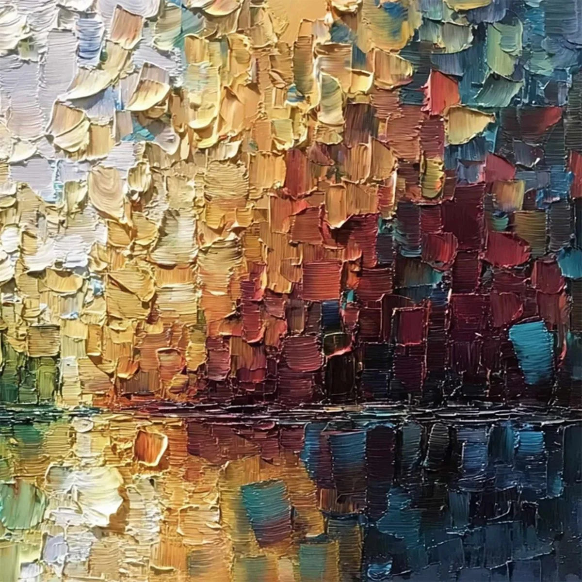 AURORA'S REFLECTION: Heavily Textured Abstract Impasto Landscape Painting | rolled canvas, ready for custom framing