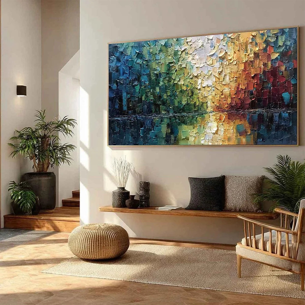 AURORA'S REFLECTION: Heavily Textured Abstract Impasto Landscape Painting | multi palette, original bedroom art
