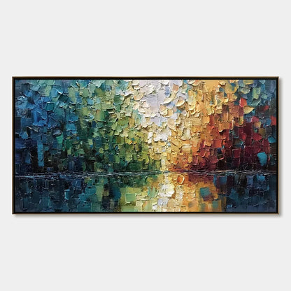 AURORA'S REFLECTION: Heavily Textured Abstract Impasto Landscape Painting | hanging in living room, impasto wall art