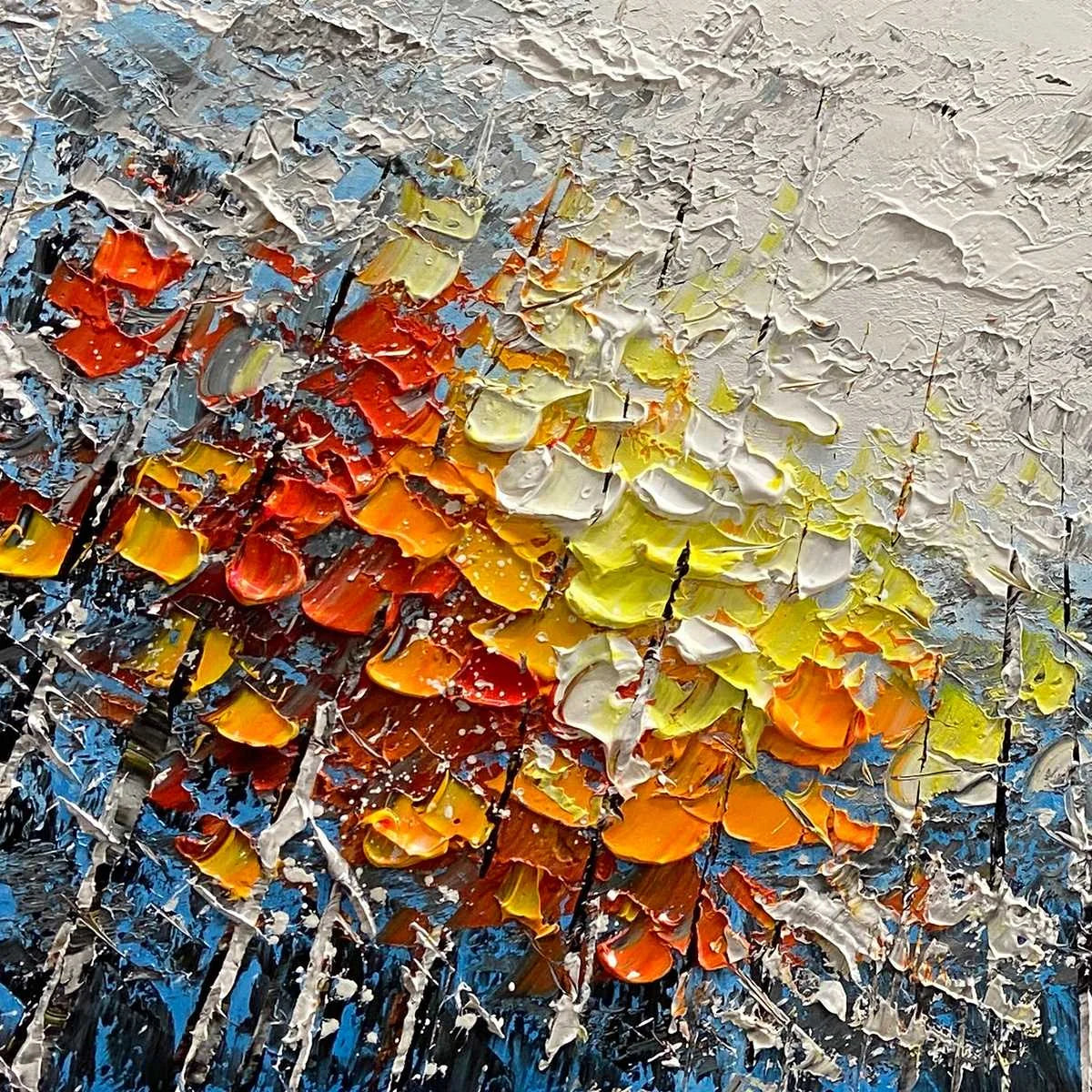 AUTUMN ASPEN: Textured Colorful Forest Landscape Impasto Painting | black frame version on white wall