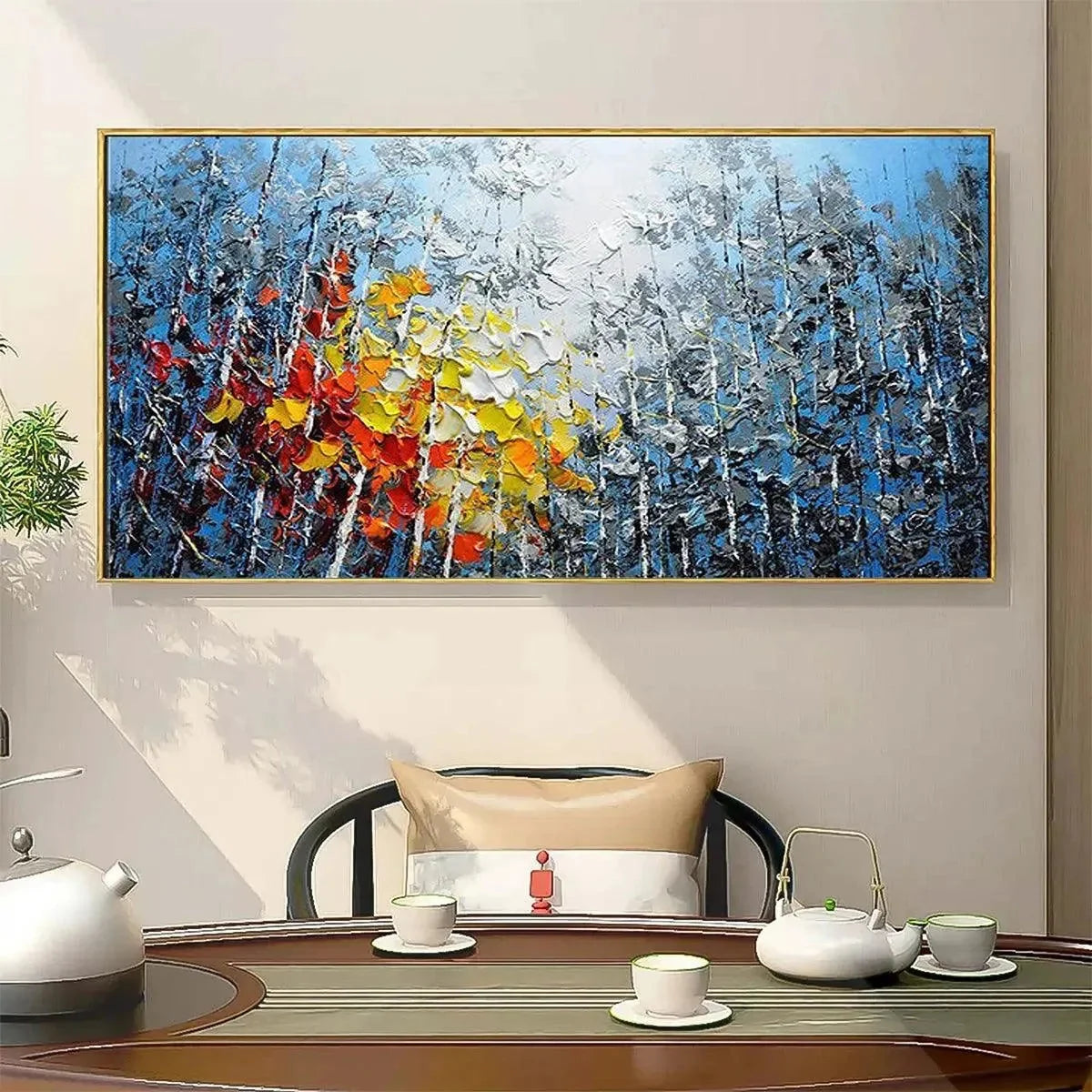 AUTUMN ASPEN: Textured Colorful Forest Landscape Impasto Painting | Landscape mood, soft natural light studio shot