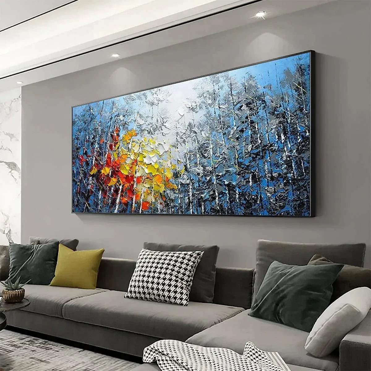 AUTUMN ASPEN: Textured Colorful Forest Landscape Impasto Painting | green palette, original Hand-painted on premium stretched canvas using artist-grade oils; rich layered surface combines smooth gr...