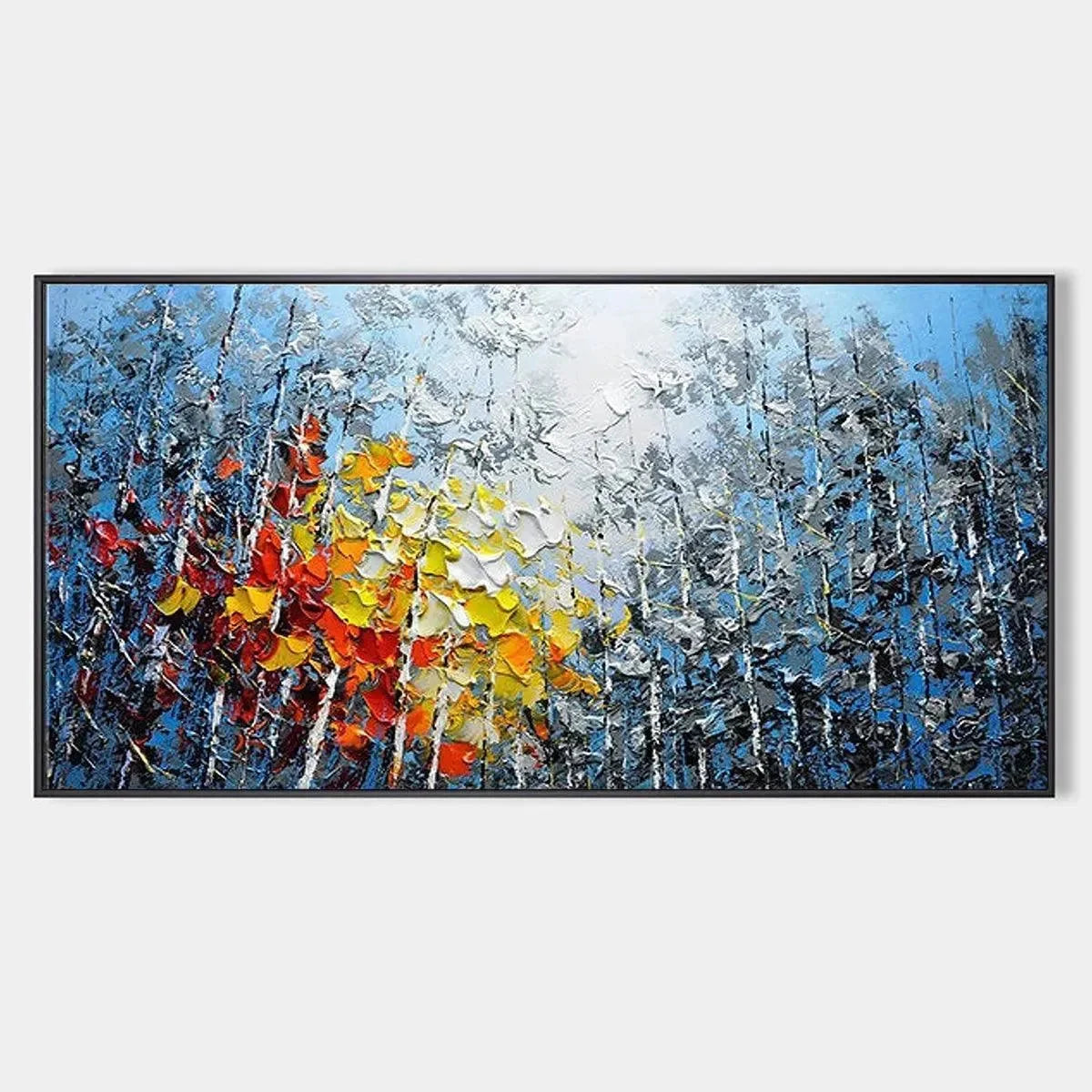AUTUMN ASPEN: Textured Colorful Forest Landscape Impasto Painting | hanging in AUTUMN ASPEN: Textured Colorful Forest Landscape Impasto Painting featuring layered textured brushwork in refined tone...