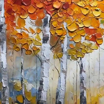 AUTUMN ASPEN: Textured Forest Painting, Impasto Wall Art, Horizontal Canvas, Fall Decor | rectangular format, hand-painted canvas edge