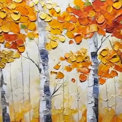 AUTUMN ASPEN: Textured Forest Painting, Impasto Wall Art, Horizontal Canvas, Fall Decor | multi palette, original dining room art