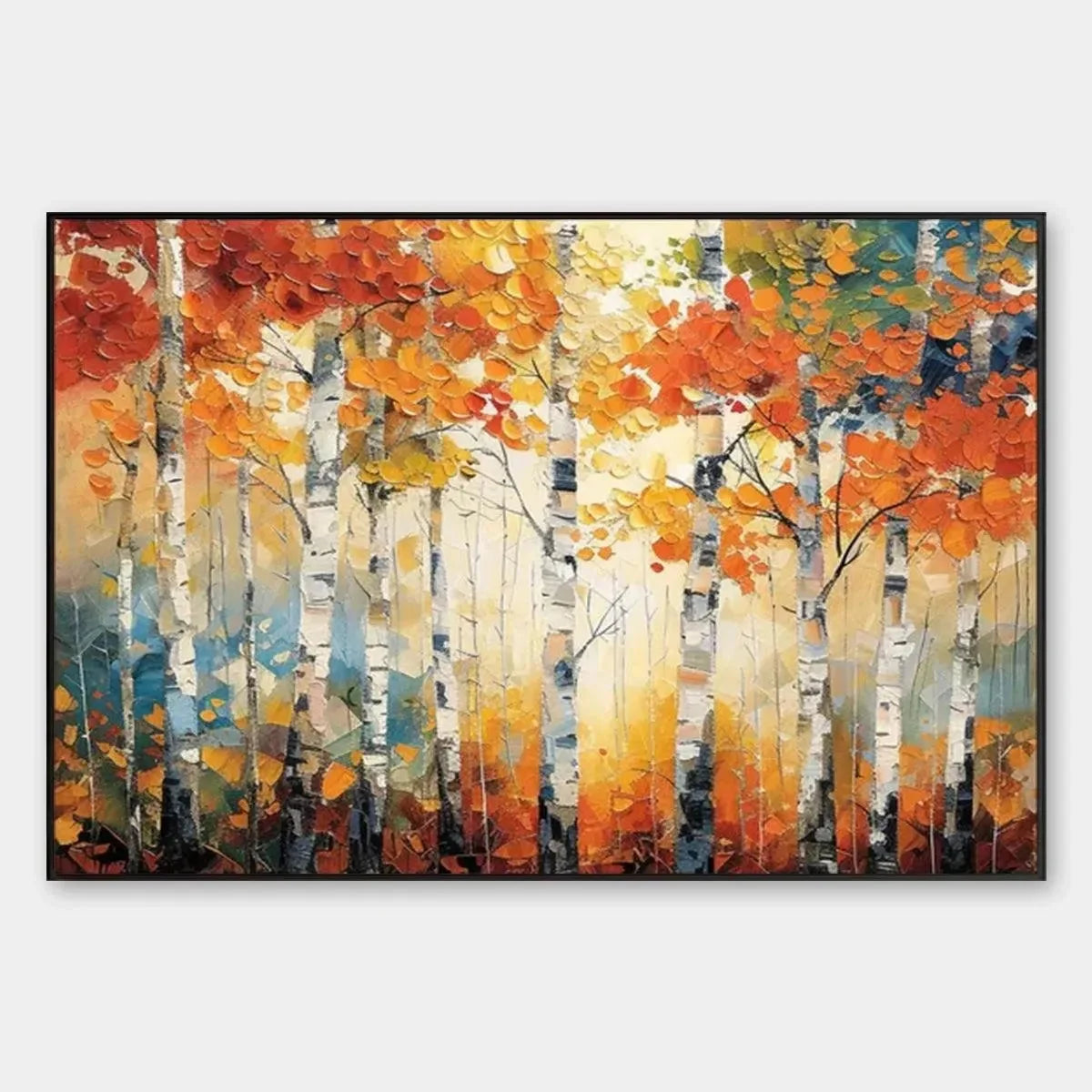 AUTUMN ASPEN: Textured Forest Painting, Impasto Wall Art, Horizontal Canvas, Fall Decor | hanging in living room, impasto wall art