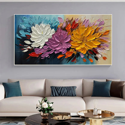AUTUMN BOUQUET: Textured Floral Painting, Impasto Flowers, Colorful, Living Room, Dining Room | Abstract closeup, raised brushwork detail