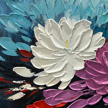 AUTUMN BOUQUET: Textured Floral Painting, Impasto Flowers, Colorful, Living Room, Dining Room | rolled canvas, ready for custom framing