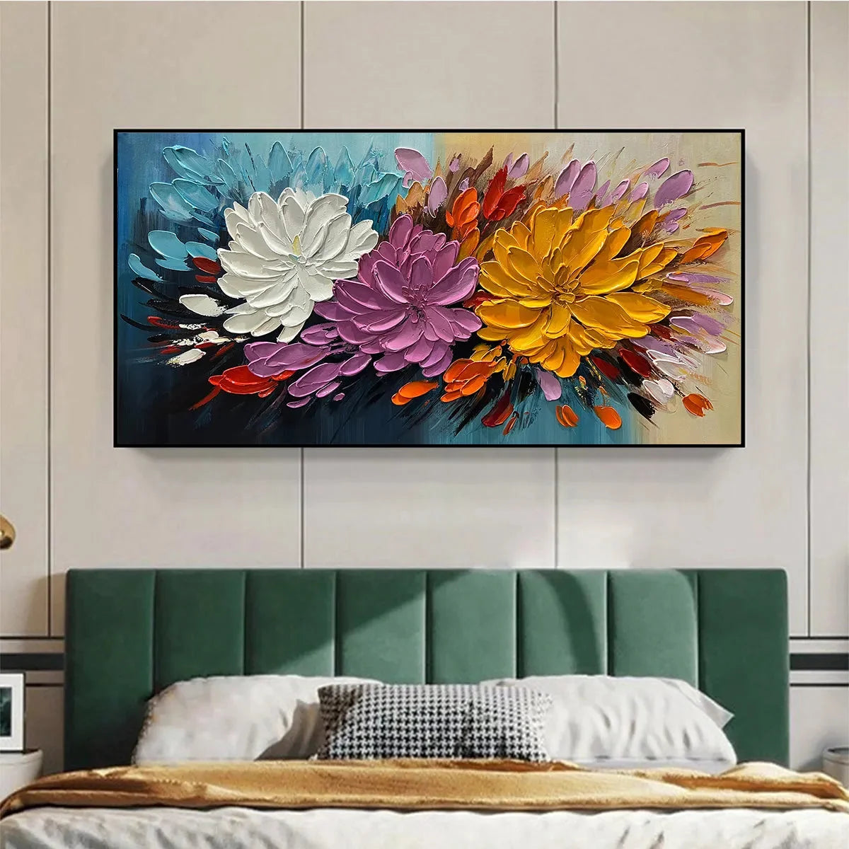 AUTUMN BOUQUET: Textured Floral Painting, Impasto Flowers, Colorful, Living Room, Dining Room | Abstract mood, soft natural light studio shot
