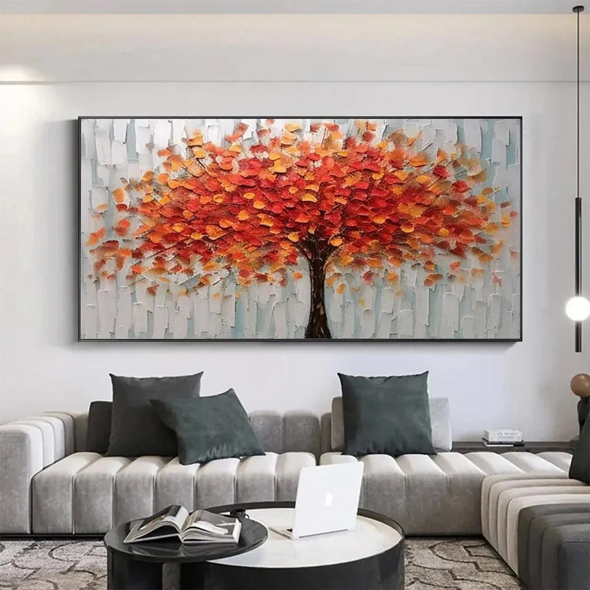 AUTUMN FIRE: Textured Impasto Painting of a Tree in Orange and Red | impasto closeup, raised brushwork detail