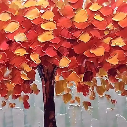 AUTUMN FIRE: Textured Impasto Painting of a Tree in Orange and Red | rectangular format, hand-painted canvas edge