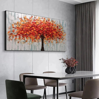 AUTUMN FIRE: Textured Impasto Painting of a Tree in Orange and Red | rolled canvas, ready for custom framing