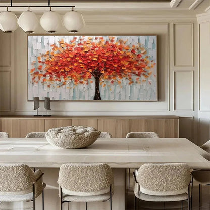 AUTUMN FIRE: Textured Impasto Painting of a Tree in Orange and Red | multi palette, original bedroom art