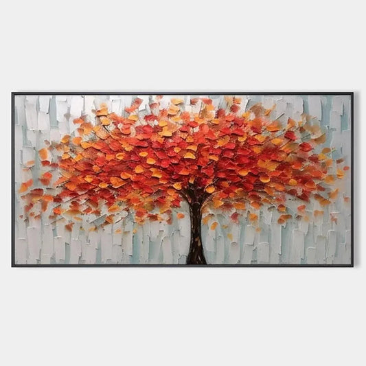 AUTUMN FIRE: Textured Impasto Painting of a Tree in Orange and Red | hanging in living room, impasto wall art