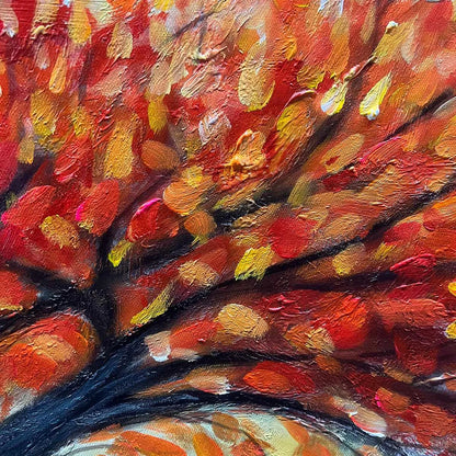 AUTUMN FIRE: Textured Landscape Oil Painting | rectangular format, hand-painted canvas edge