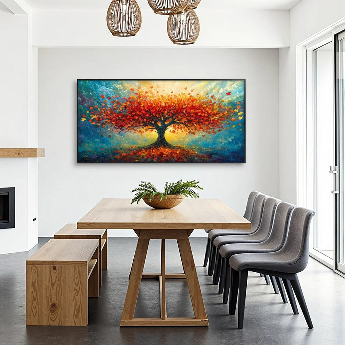 AUTUMN FIRE: Textured Landscape Oil Painting | textured mood, soft natural light studio shot