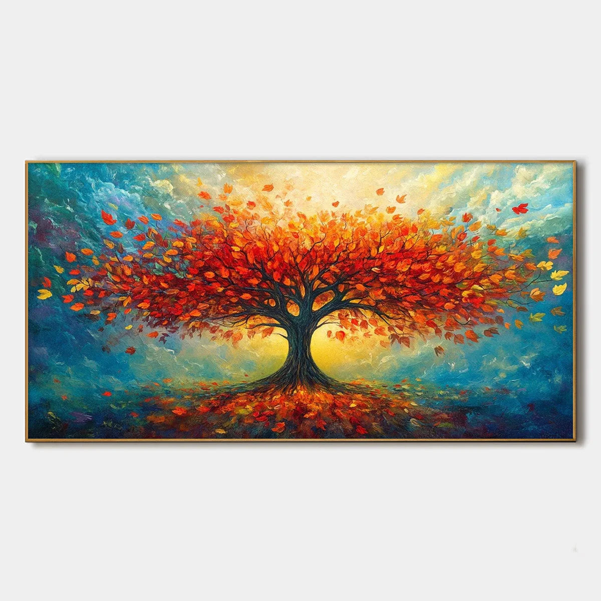 AUTUMN FIRE: Textured Landscape Oil Painting | hanging in living room, textured wall art