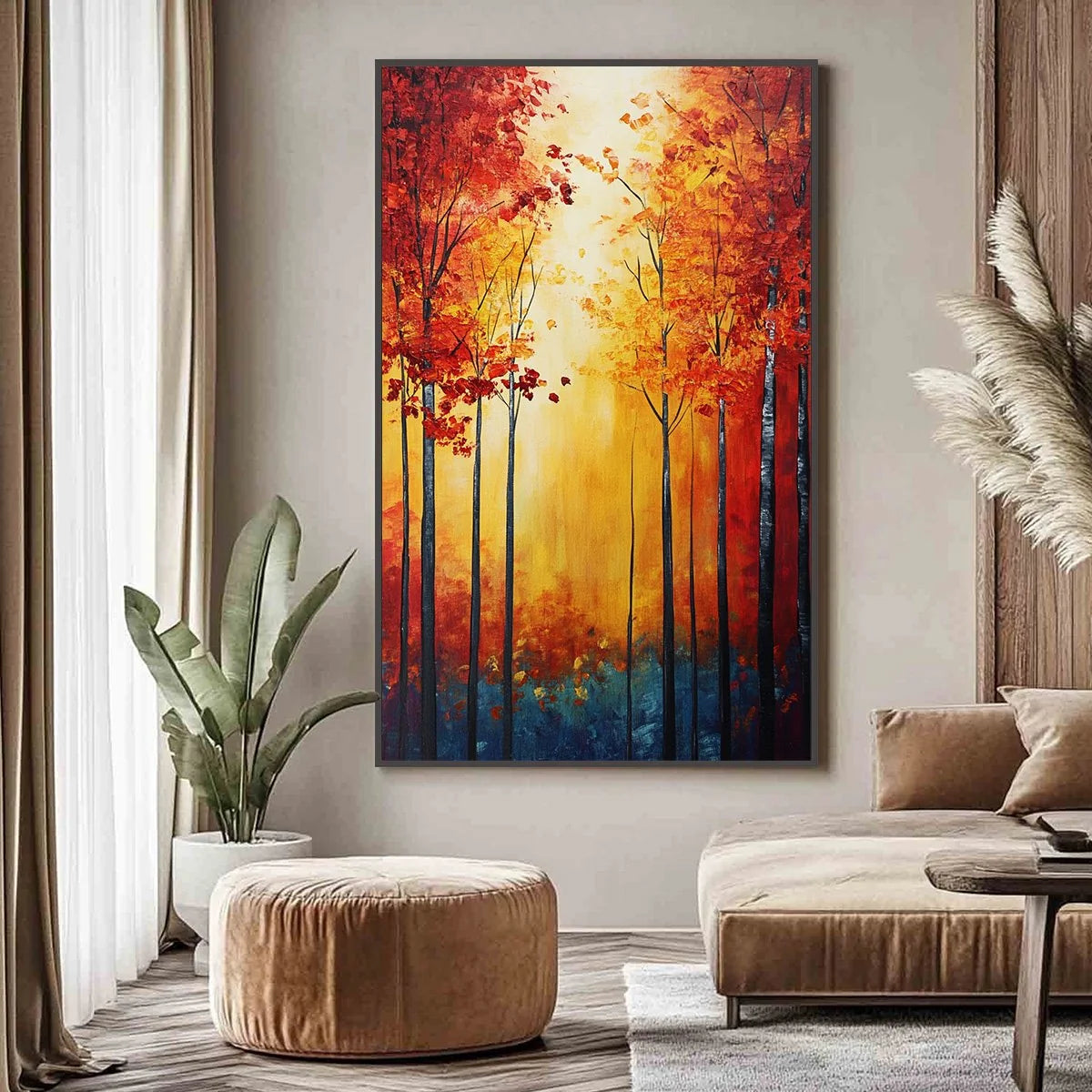 AUTUMN GLOW: Textured Abstract Forest Oil Painting | textured closeup, raised brushwork detail