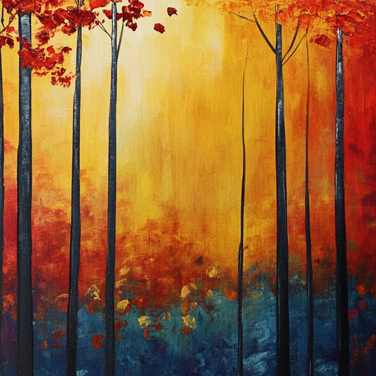 AUTUMN GLOW: Textured Abstract Forest Oil Painting | rectangular format, hand-painted canvas edge