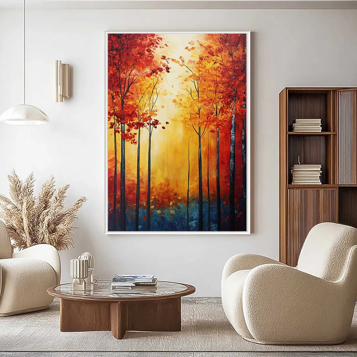 AUTUMN GLOW: Textured Abstract Forest Oil Painting | rolled canvas, ready for custom framing