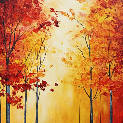 AUTUMN GLOW: Textured Abstract Forest Oil Painting | black frame version on white wall