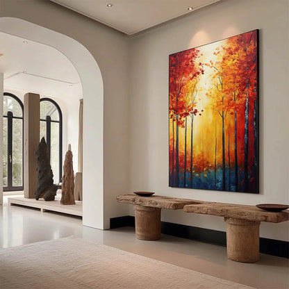AUTUMN GLOW: Textured Abstract Forest Oil Painting | textured mood, soft natural light studio shot