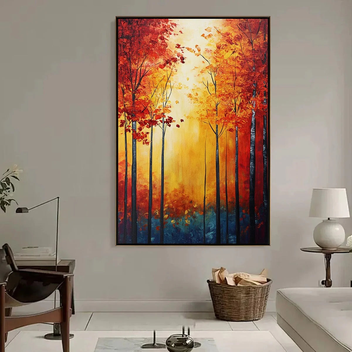 AUTUMN GLOW: Textured Abstract Forest Oil Painting | multi palette, original bedroom art
