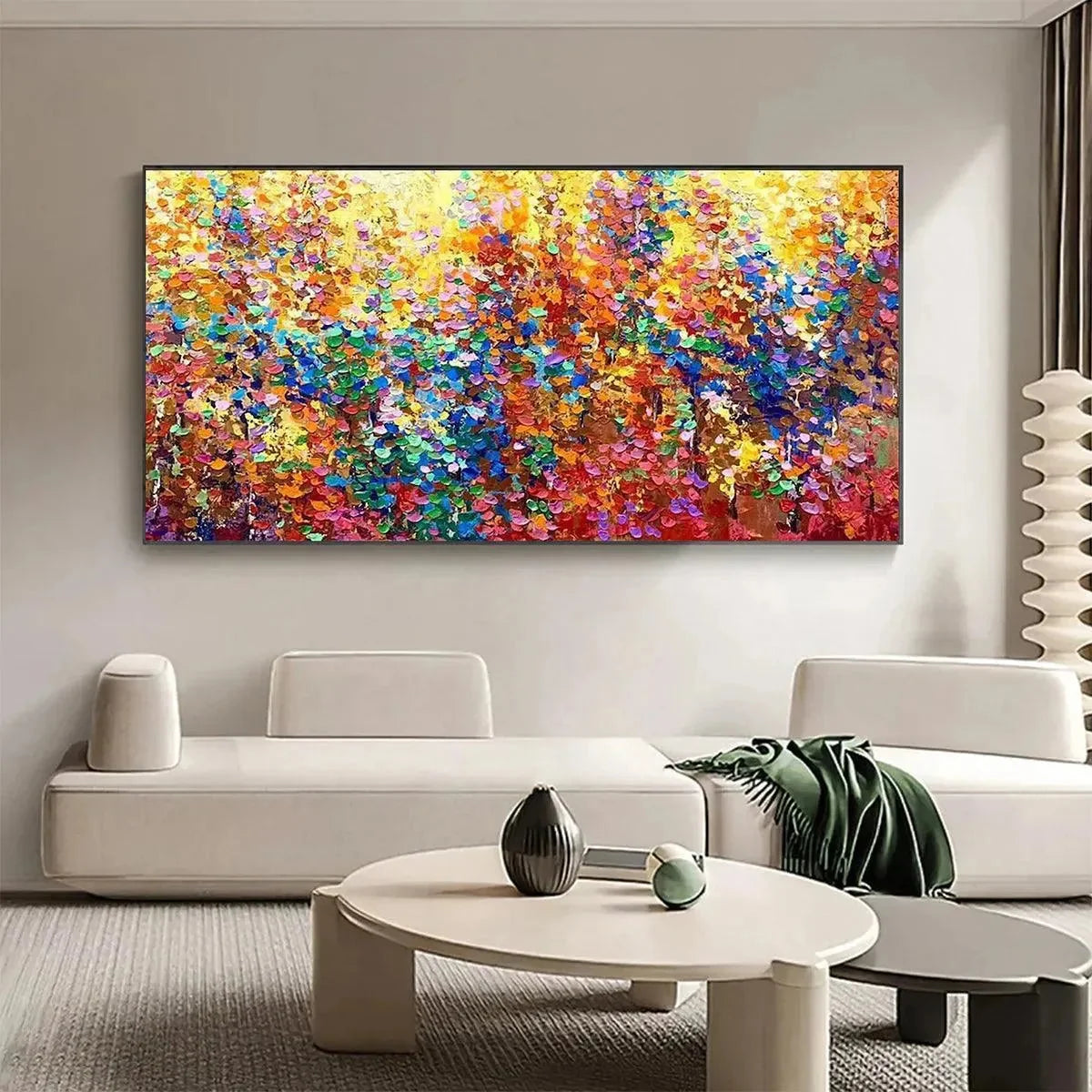 AUTUMN GLOW: Textured Abstract Landscape Painting in Vibrant Autumn Colors | textured closeup, raised brushwork detail