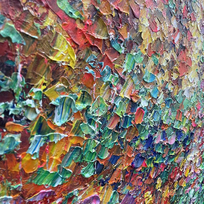 AUTUMN GLOW: Textured Abstract Landscape Painting in Vibrant Autumn Colors | rectangular format, hand-painted canvas edge