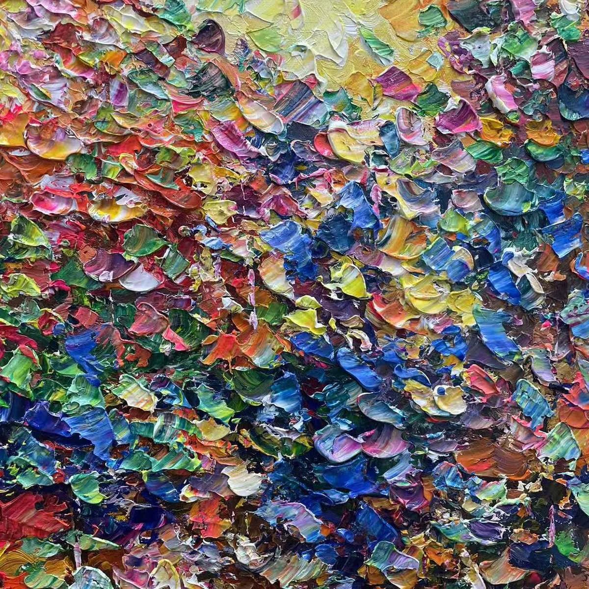 AUTUMN GLOW: Textured Abstract Landscape Painting in Vibrant Autumn Colors | rolled canvas, ready for custom framing