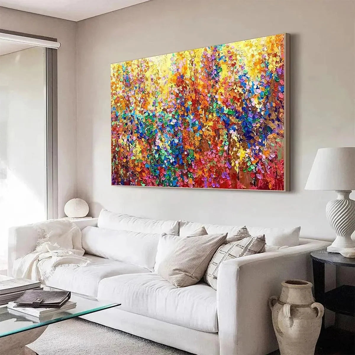 AUTUMN GLOW: Textured Abstract Landscape Painting in Vibrant Autumn Colors | textured mood, soft natural light studio shot
