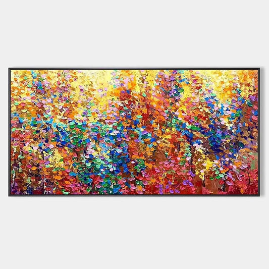 AUTUMN GLOW: Textured Abstract Landscape Painting in Vibrant Autumn Colors | hanging in living room, textured wall art