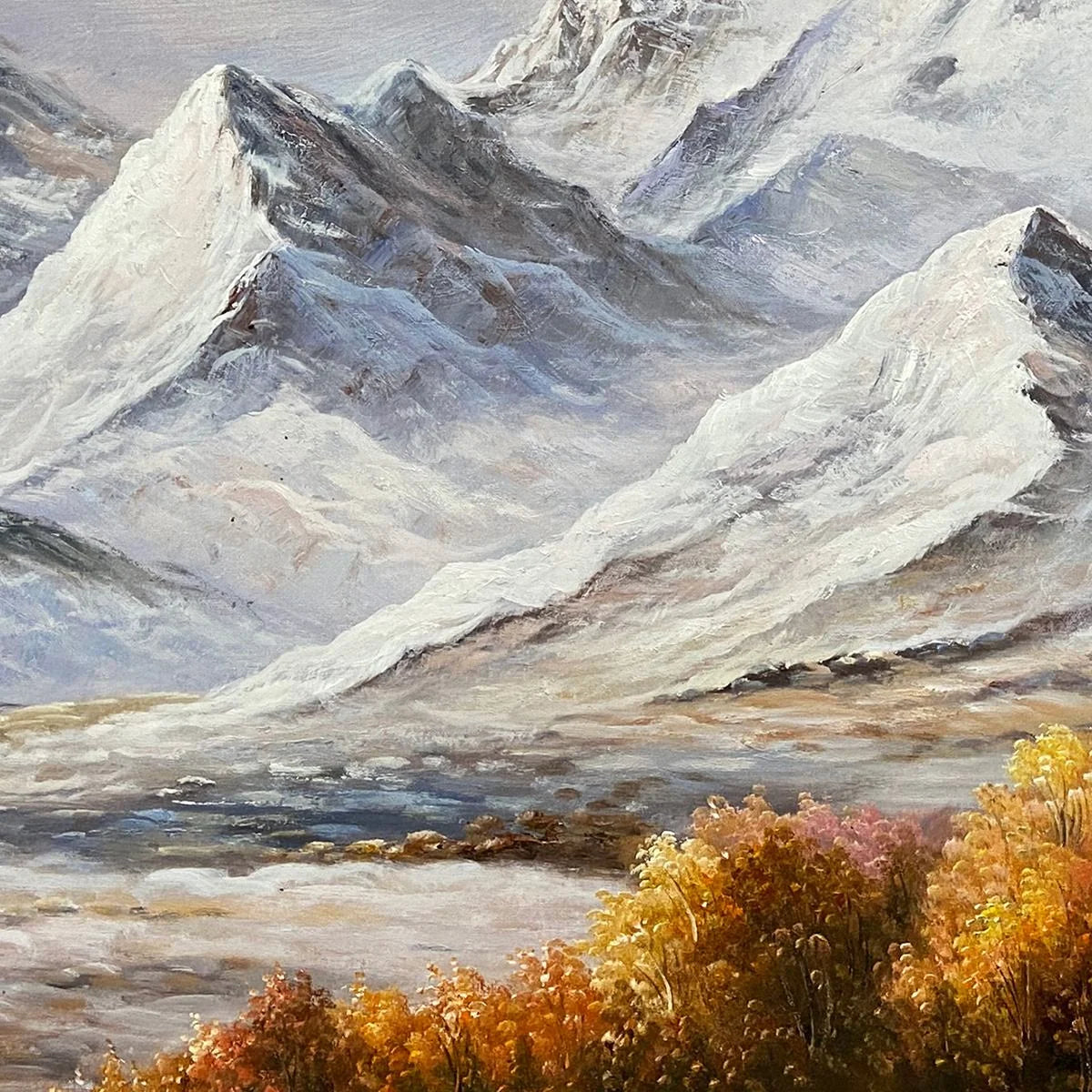 AUTUMN MAJESTY: Panoramic Mountain Landscape Oil Painting with Autumn Foliage | rolled canvas, ready for custom framing