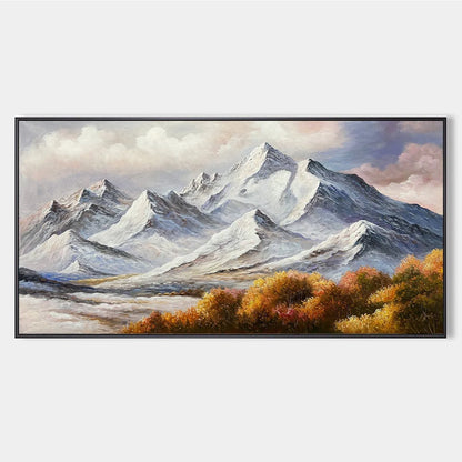 AUTUMN MAJESTY: Panoramic Mountain Landscape Oil Painting with Autumn Foliage | hanging in living room, textured wall art