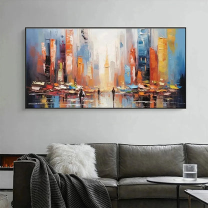 CITY MARKET: Colorful Cityscape Painting | textured closeup, raised brushwork detail