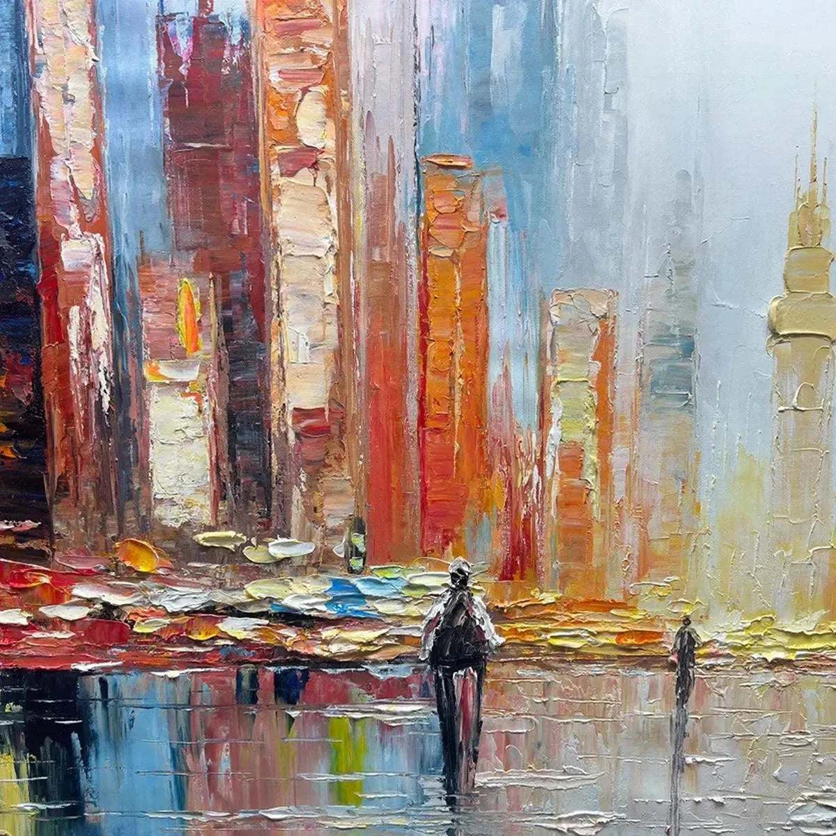 CITY MARKET: Colorful Cityscape Painting | rectangular format, hand-painted canvas edge