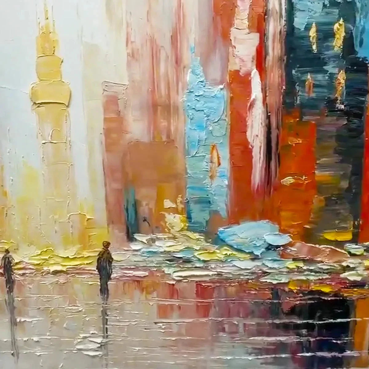 CITY MARKET: Colorful Cityscape Painting | beige palette, original dining room art