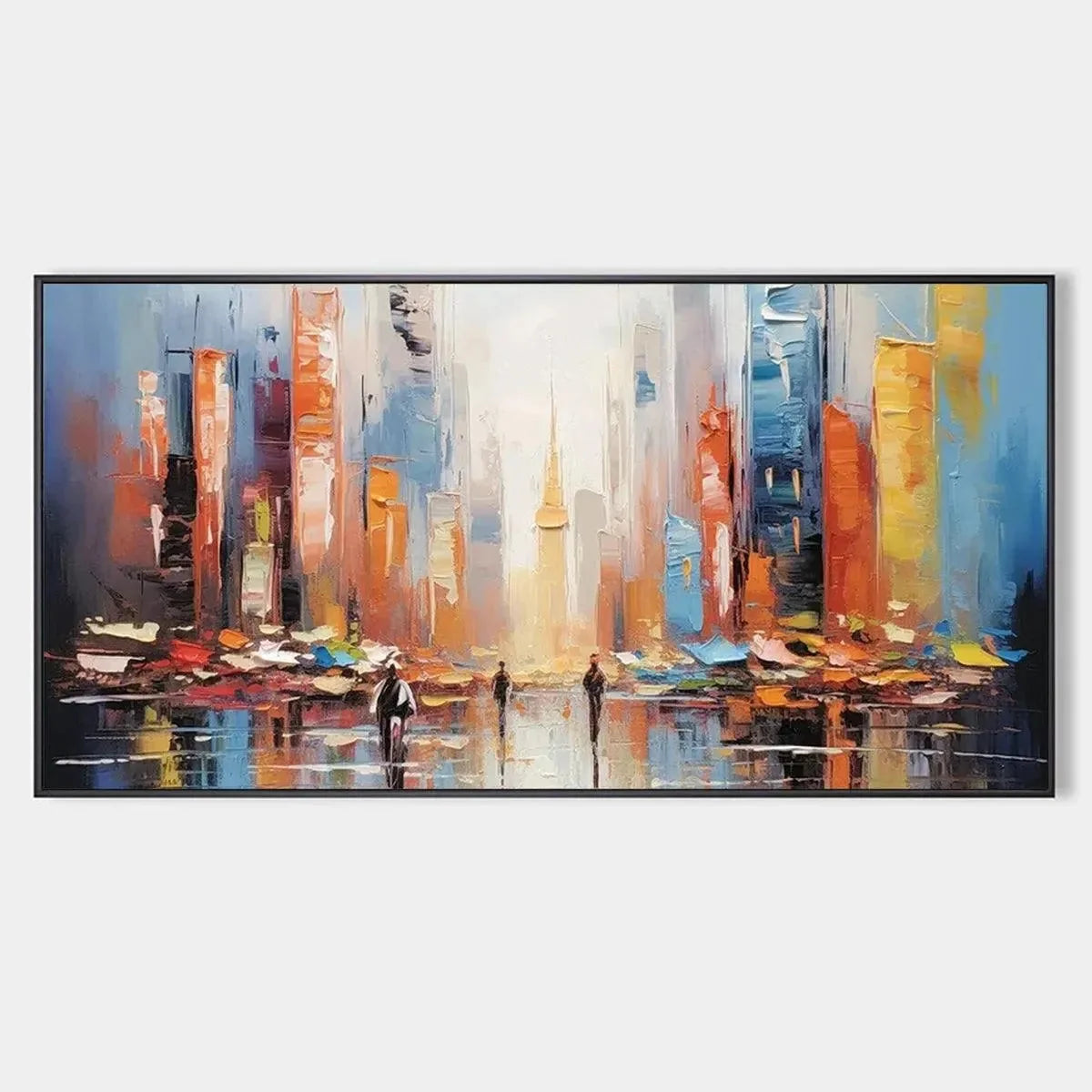 CITY MARKET: Colorful Cityscape Painting | hanging in living room, textured wall art