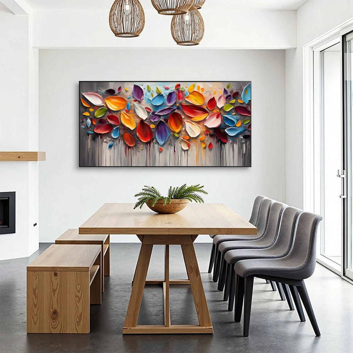 AUTUMN RAIN: Textured Impasto Leaf Fall Oil Painting | rolled canvas, ready for custom framing