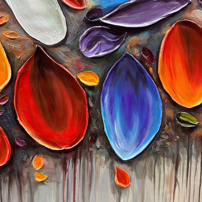 AUTUMN RAIN: Textured Impasto Leaf Fall Oil Painting | impasto mood, soft natural light studio shot
