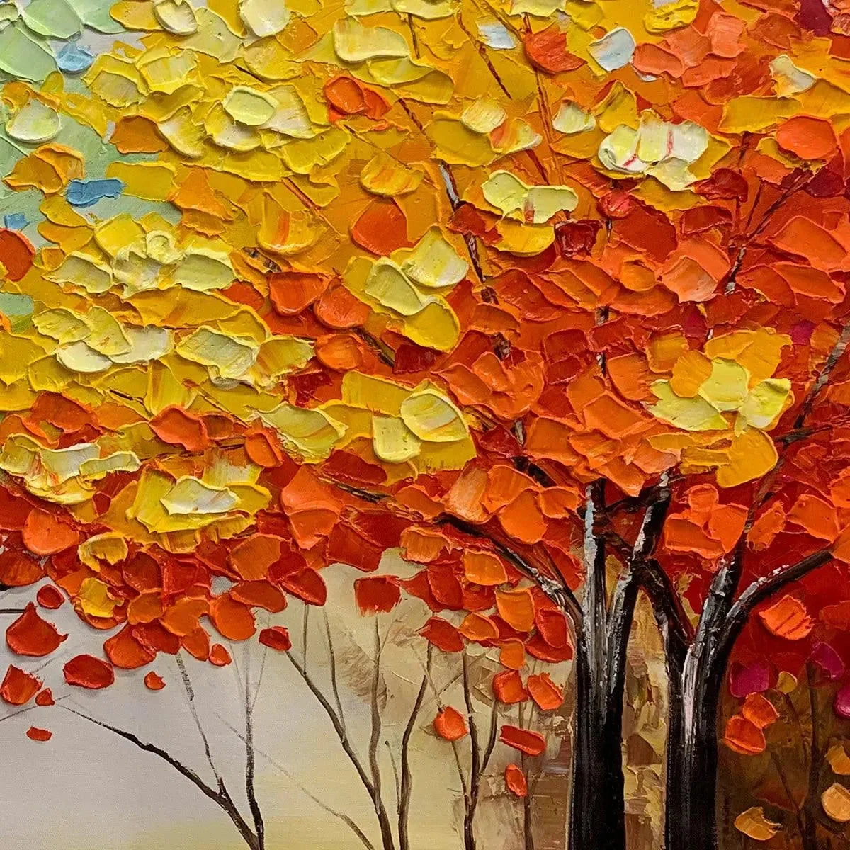AUTUMN RAINBOW: Panoramic Tree Painting in Vibrant Colors, Textured Canvas, Modern Wall Art | rolled canvas, ready for custom framing