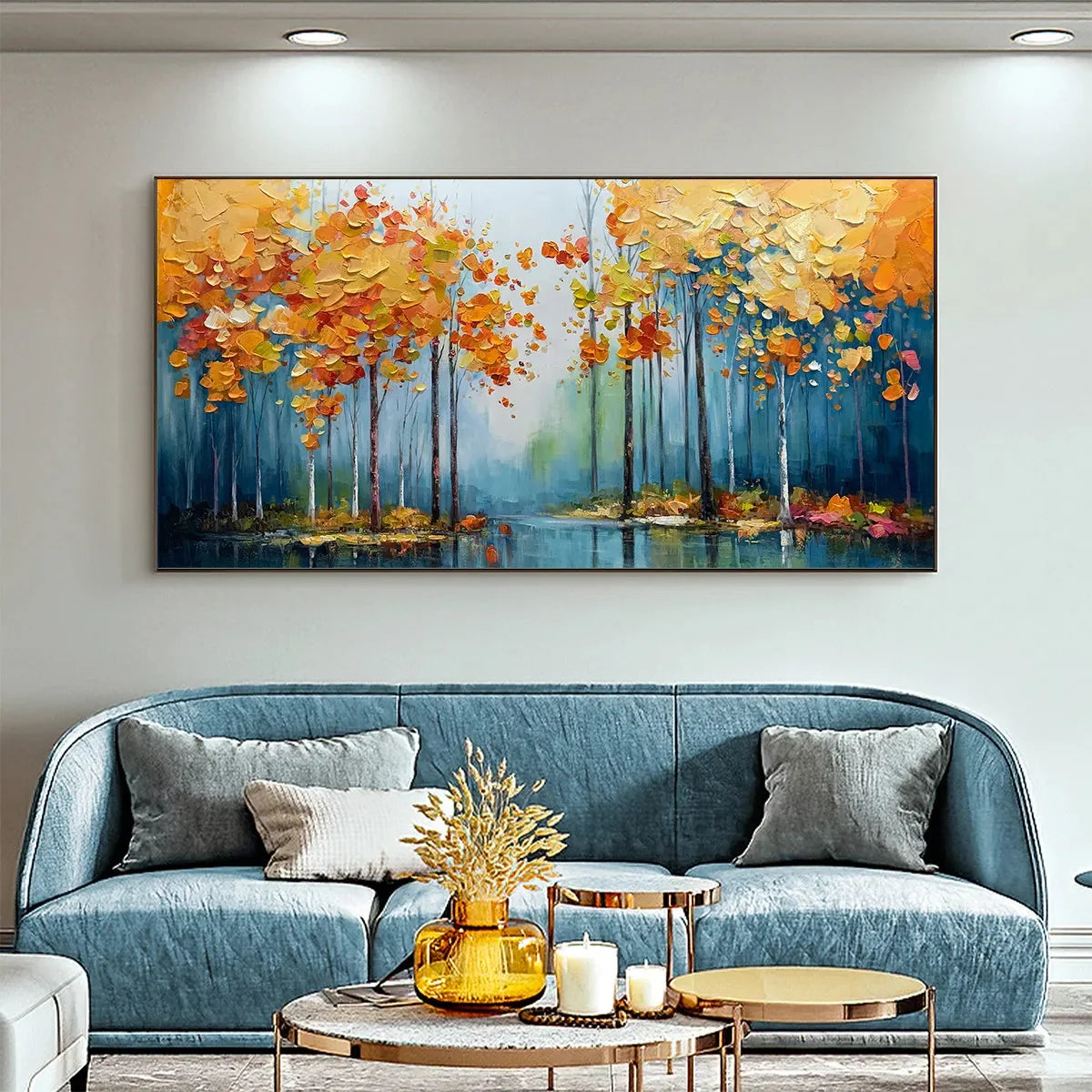 AUTUMN REFLECTIONS: Colorful Autumn Forest Landscape Oil Painting | textured closeup, raised brushwork detail
