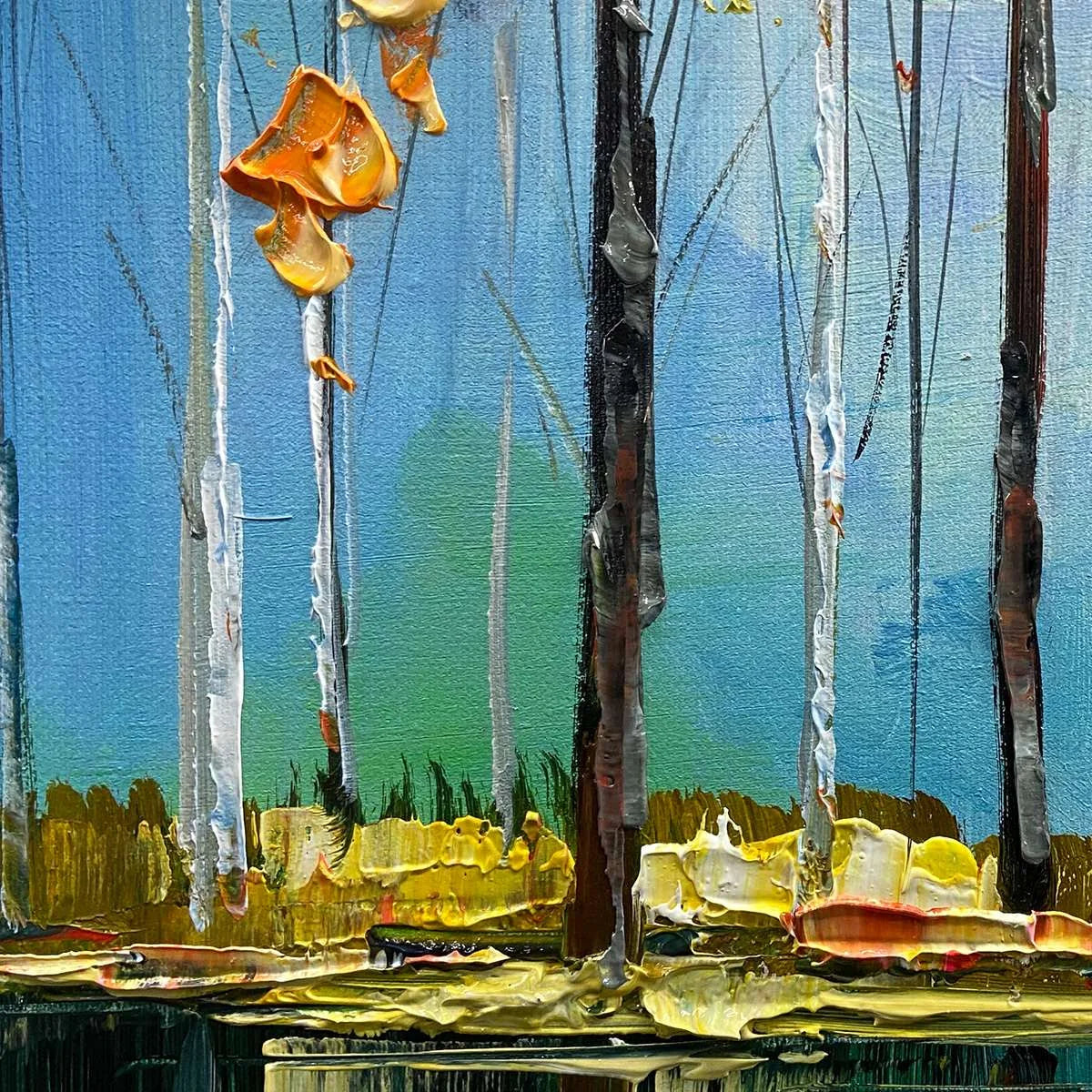 AUTUMN REFLECTIONS: Colorful Autumn Forest Landscape Oil Painting | rectangular format, hand-painted canvas edge