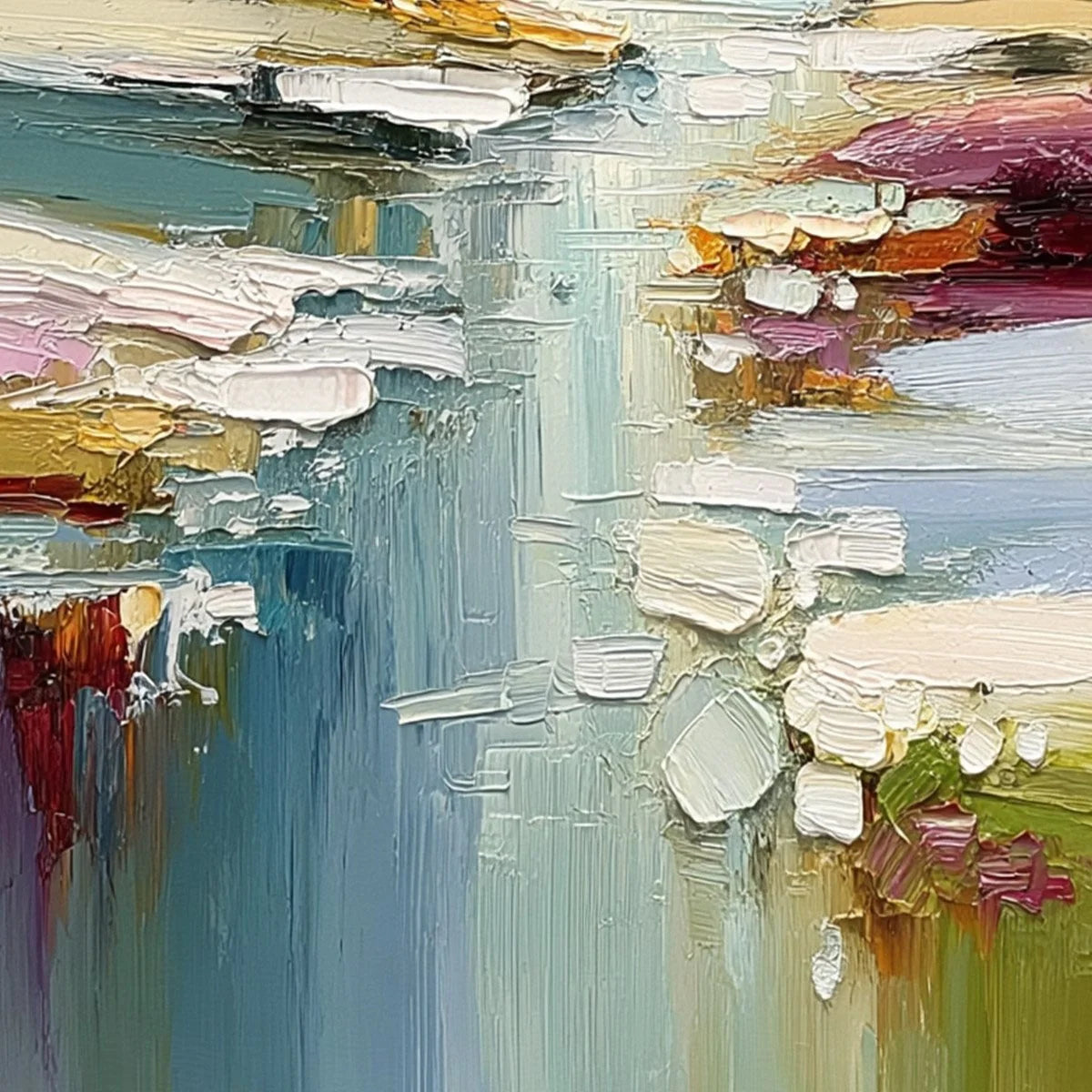 AUTUMN REFLECTIONS: Textured Abstract River Landscape Painting | rolled canvas, ready for custom framing