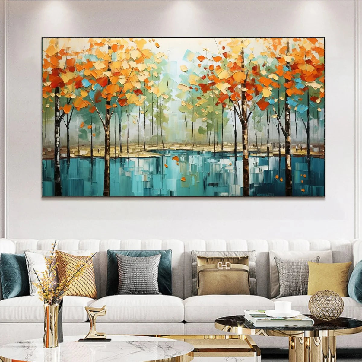 AUTUMN REFLECTIONS: Textured Landscape Oil Painting | textured closeup, raised brushwork detail