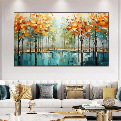 AUTUMN REFLECTIONS: Textured Landscape Oil Painting | textured closeup, raised brushwork detail