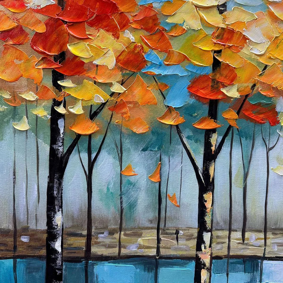 AUTUMN REFLECTIONS: Textured Landscape Oil Painting | rolled canvas, ready for custom framing
